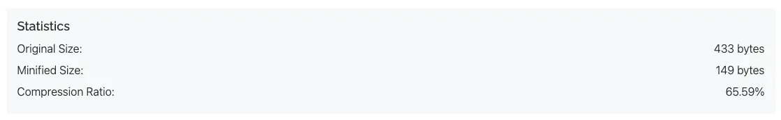 Javascript Minifier compression statistics example